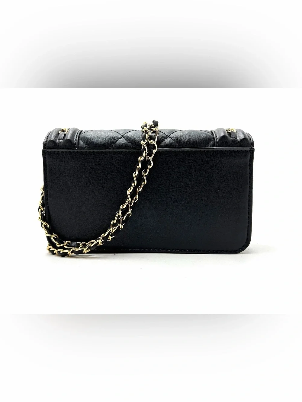 Valentino Orlandi Black Quilted Faux-Leather Crossbody with Gold Chain & V-Lock